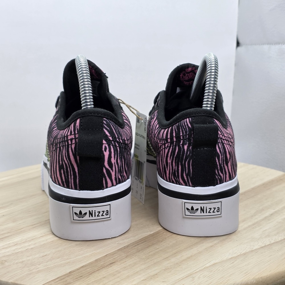Women's Size 7 -Adidas Originals Nizza Platform Black Pink Zebra Lace Sneakers - Picture 6 of 9